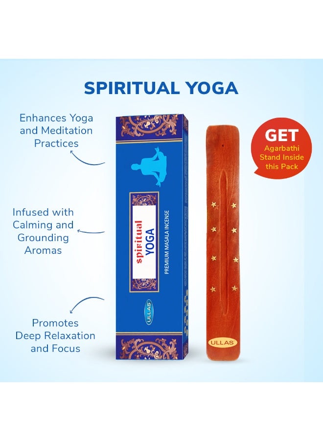 Ullas Spiritual Yoga Agarbathi Premium Masala Incense Sticks with Woody Fragrance (80 Sticks) With Stick Holder - Image 2